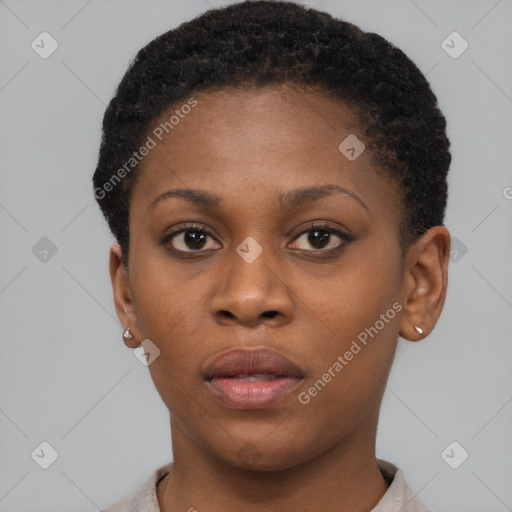 Neutral black young-adult female with short  brown hair and brown eyes