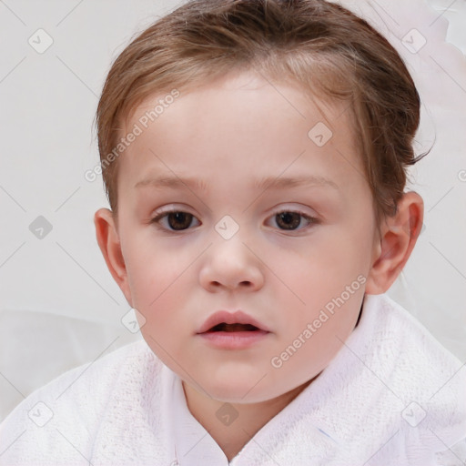 Neutral white child female with short  brown hair and brown eyes
