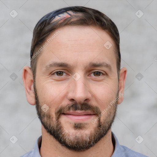 Neutral white adult male with short  brown hair and brown eyes