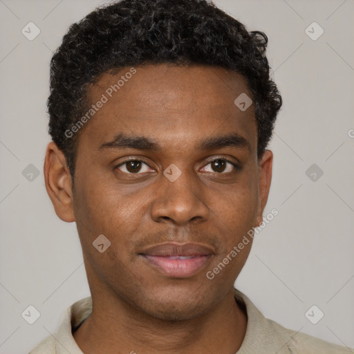 Neutral black young-adult male with short  brown hair and brown eyes