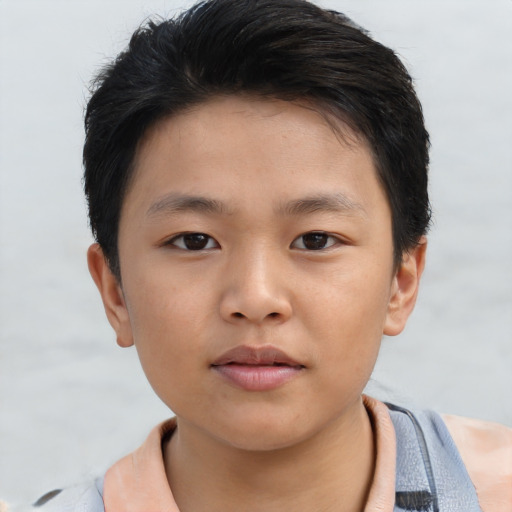 Neutral asian child male with short  brown hair and brown eyes
