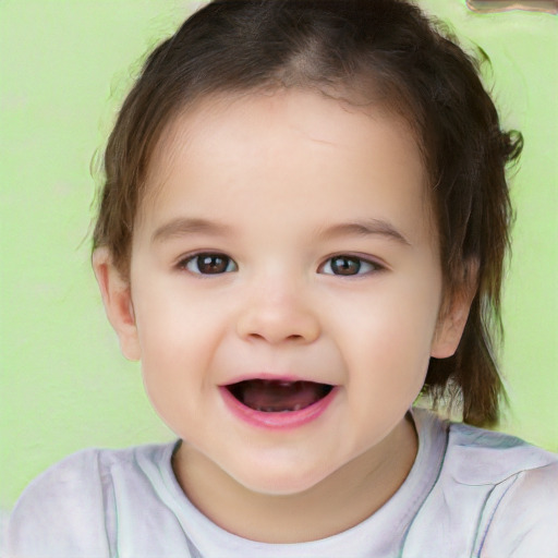 Joyful white child female with short  brown hair and brown eyes