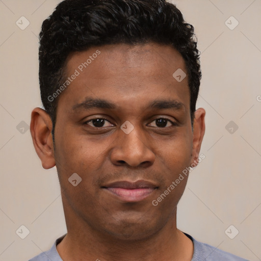Neutral latino young-adult male with short  brown hair and brown eyes