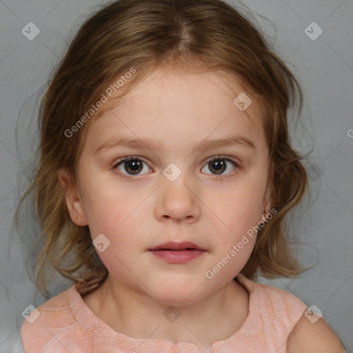 Neutral white child female with medium  brown hair and brown eyes