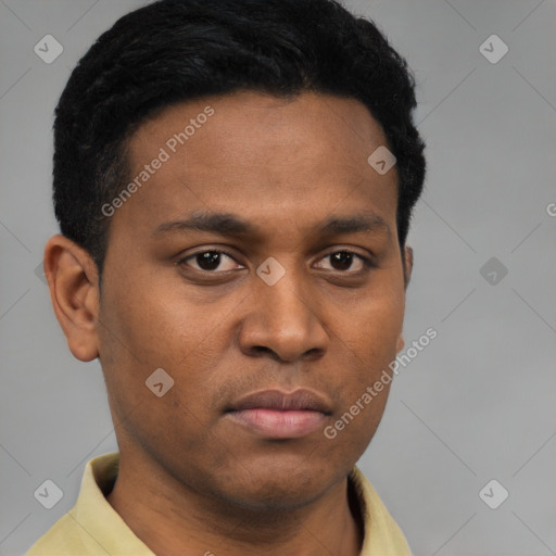 Neutral latino young-adult male with short  brown hair and brown eyes