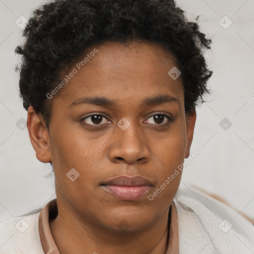 Neutral black young-adult female with short  brown hair and brown eyes