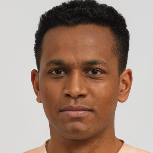 Neutral black young-adult male with short  brown hair and brown eyes
