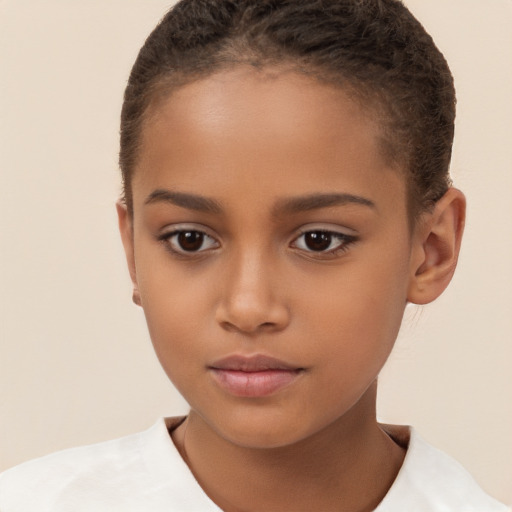 Neutral white child female with short  brown hair and brown eyes