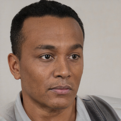 Neutral black young-adult male with short  brown hair and brown eyes