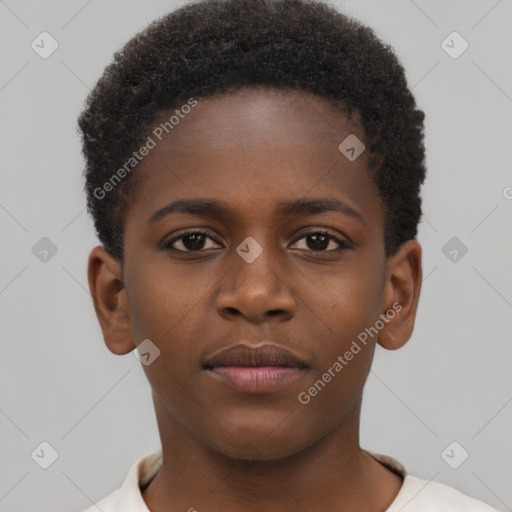 Neutral black young-adult male with short  brown hair and brown eyes