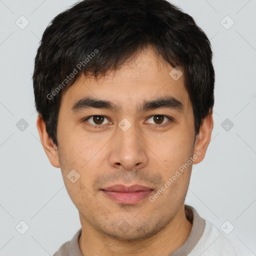 Neutral asian young-adult male with short  brown hair and brown eyes