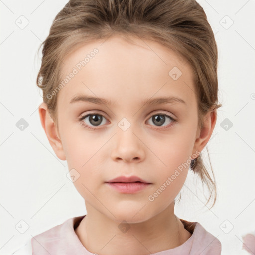 Neutral white child female with medium  brown hair and brown eyes