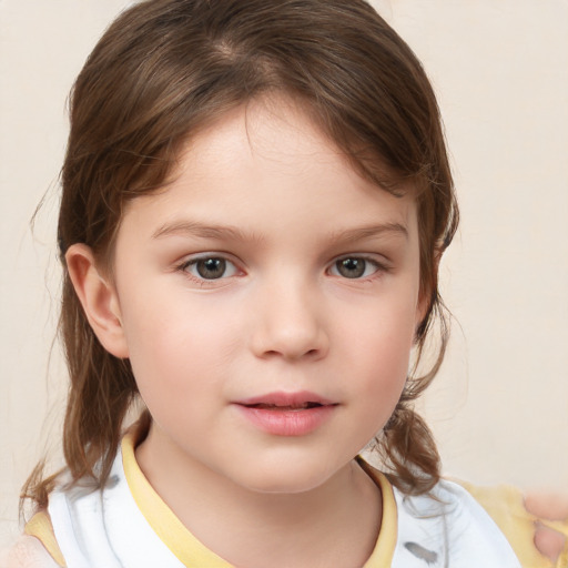 Neutral white child female with medium  brown hair and brown eyes