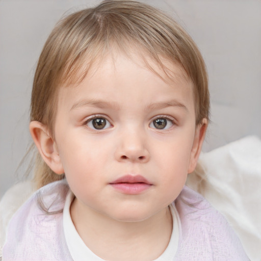 Neutral white child female with medium  brown hair and blue eyes