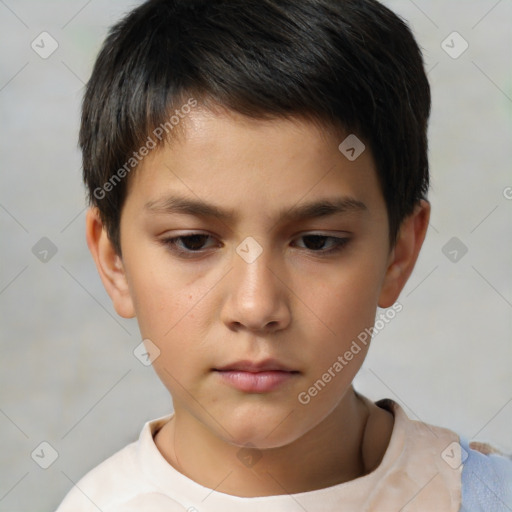 Neutral asian child male with short  brown hair and brown eyes