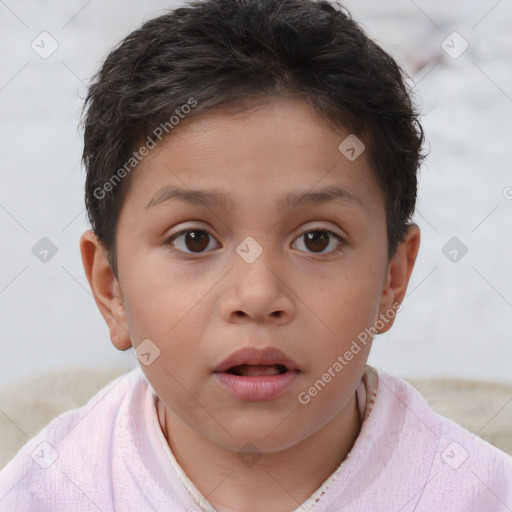 Neutral white child female with short  brown hair and brown eyes