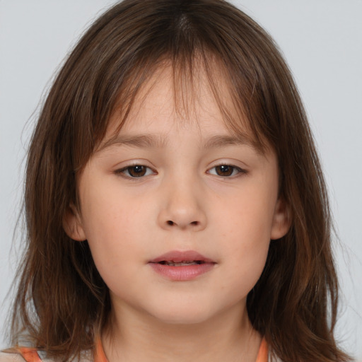 Neutral white child female with medium  brown hair and brown eyes