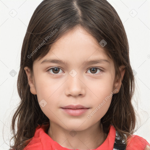 Neutral white child female with medium  brown hair and brown eyes