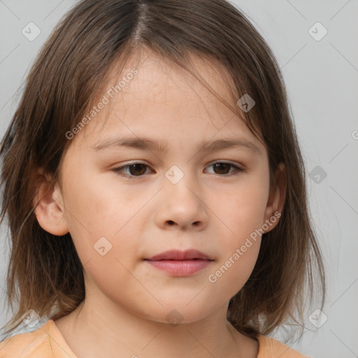 Neutral white child female with medium  brown hair and brown eyes