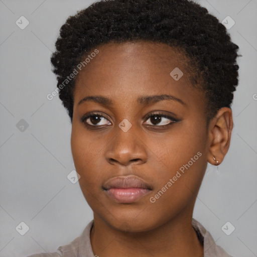 Neutral black young-adult female with short  brown hair and brown eyes