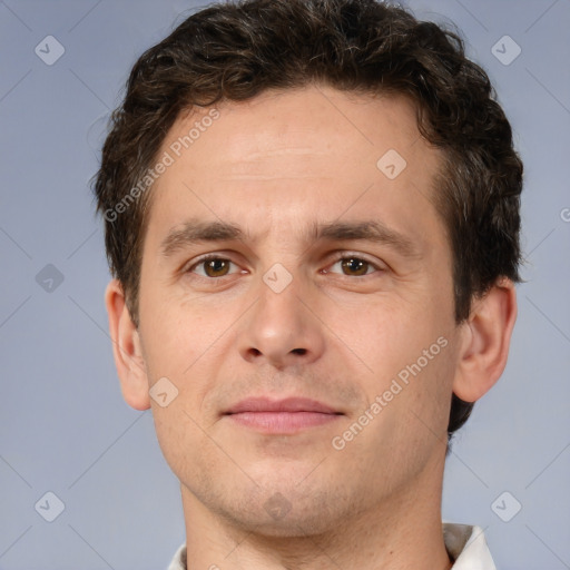 Neutral white adult male with short  brown hair and brown eyes