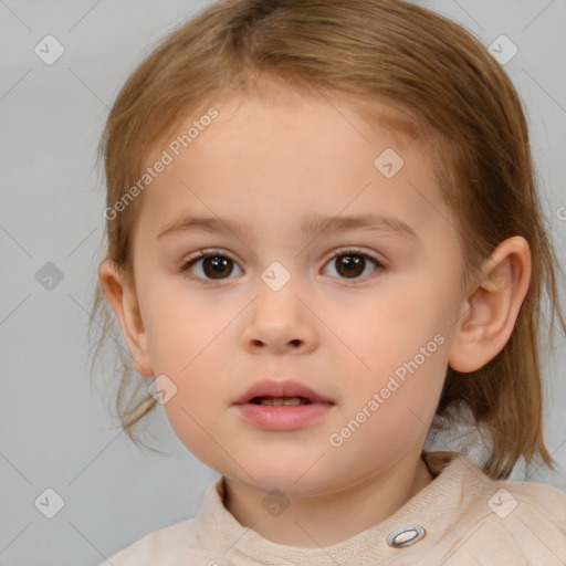 Neutral white child female with medium  brown hair and brown eyes