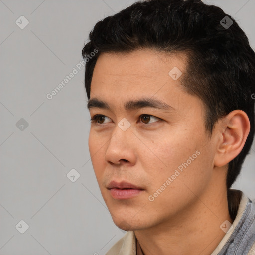 Neutral asian young-adult male with short  black hair and brown eyes