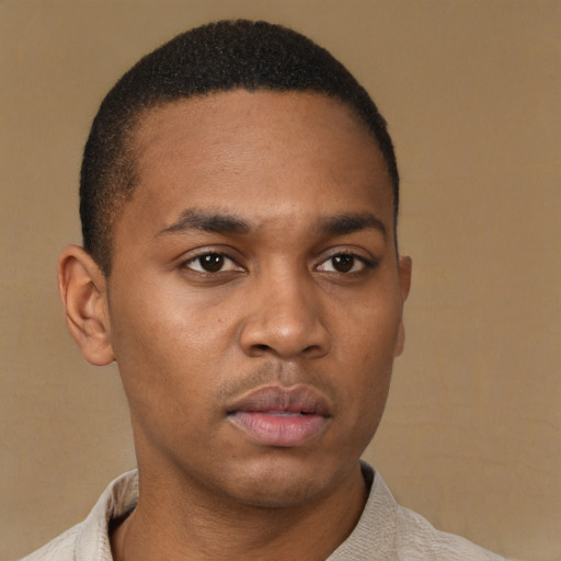 Neutral black young-adult male with short  brown hair and brown eyes