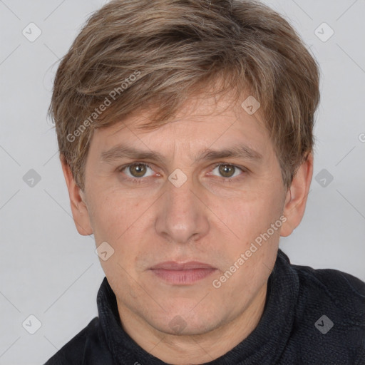 Neutral white adult male with short  brown hair and brown eyes