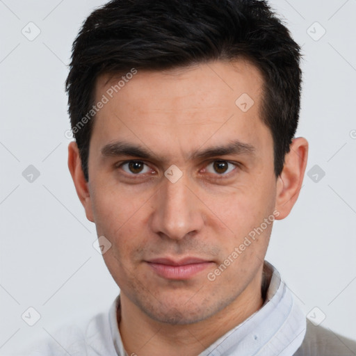 Neutral white adult male with short  brown hair and brown eyes