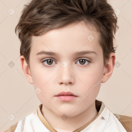 Neutral white child male with short  brown hair and brown eyes