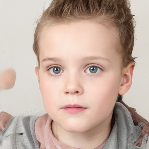 Neutral white child female with short  brown hair and blue eyes