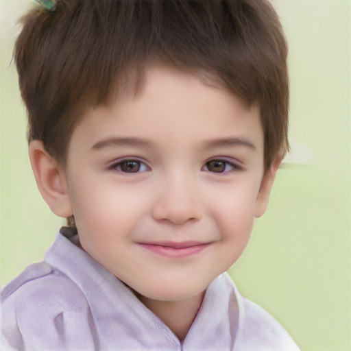 Joyful white child male with short  brown hair and brown eyes