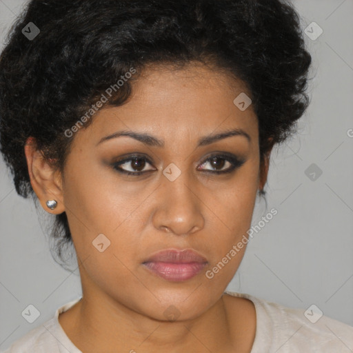 Neutral black young-adult female with short  brown hair and brown eyes