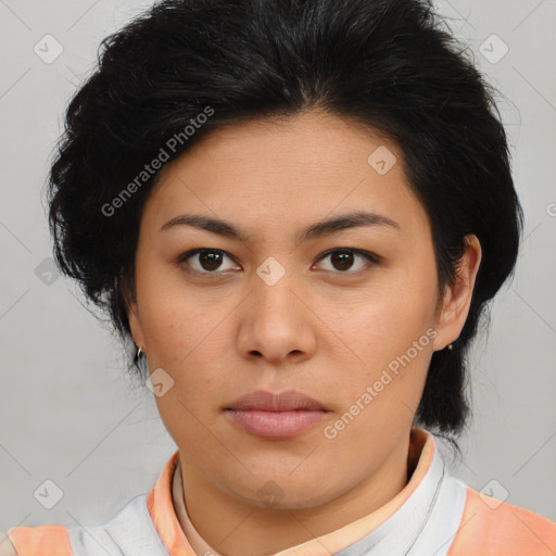 Neutral asian young-adult female with medium  brown hair and brown eyes