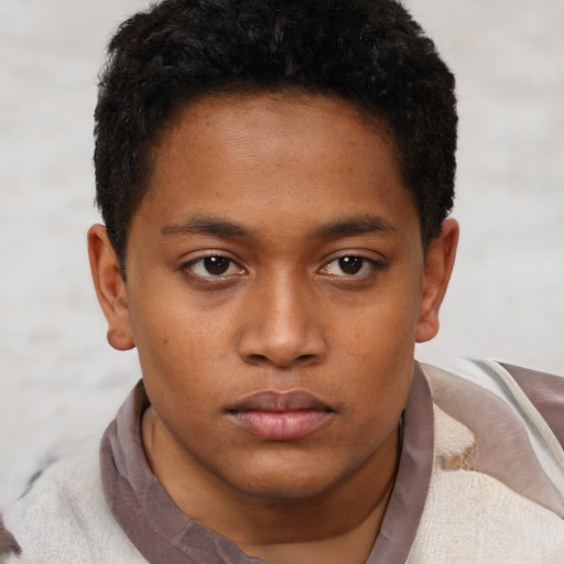 Neutral black young-adult male with short  brown hair and brown eyes
