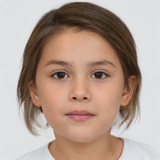 Neutral white child female with medium  brown hair and brown eyes