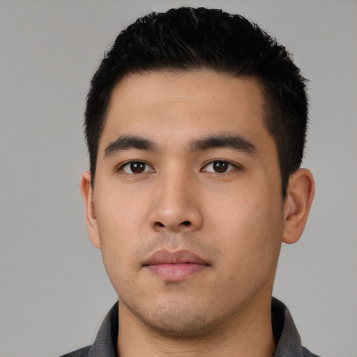 Neutral asian young-adult male with short  black hair and brown eyes