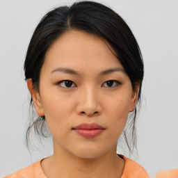 Neutral asian young-adult female with medium  black hair and brown eyes