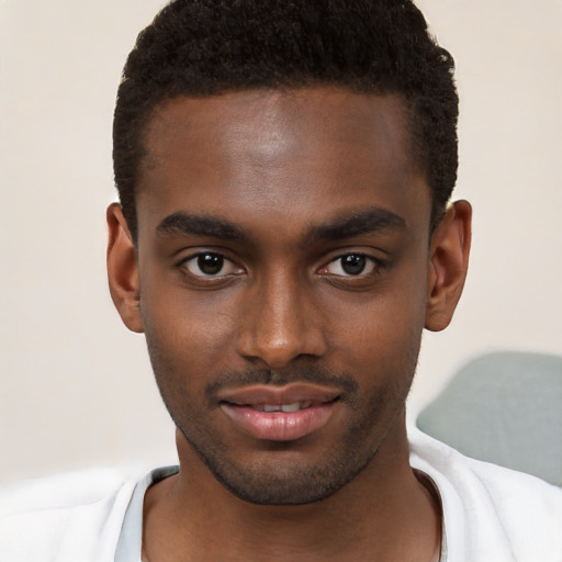 Neutral black young-adult male with short  brown hair and brown eyes