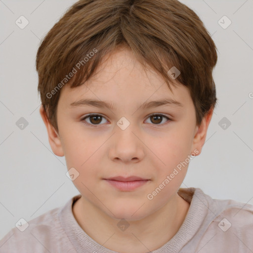 Neutral white child female with short  brown hair and brown eyes