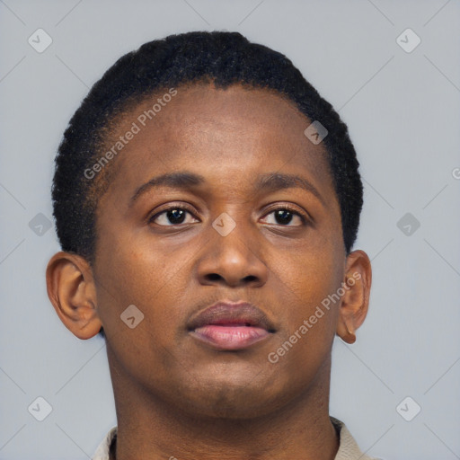 Neutral black young-adult male with short  brown hair and brown eyes