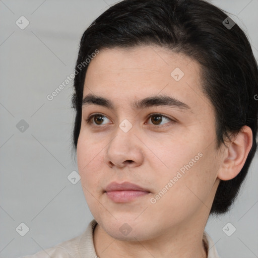 Neutral white young-adult male with medium  brown hair and brown eyes