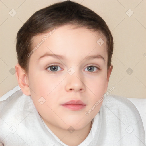 Neutral white child female with short  brown hair and blue eyes