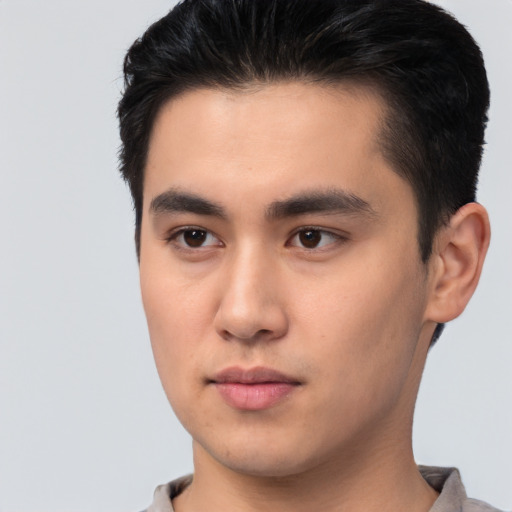 Neutral asian young-adult male with short  black hair and brown eyes