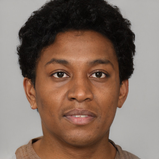 Neutral black young-adult male with short  brown hair and brown eyes