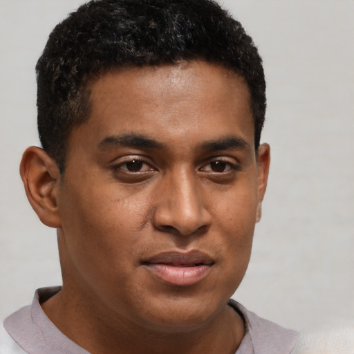 Neutral black young-adult male with short  brown hair and brown eyes