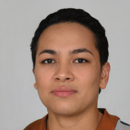 Neutral asian young-adult female with short  black hair and brown eyes