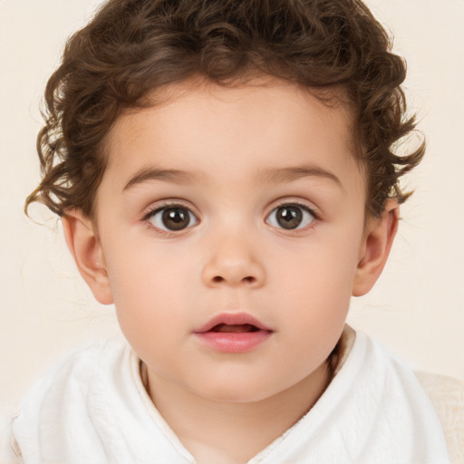 Neutral white child female with short  brown hair and brown eyes