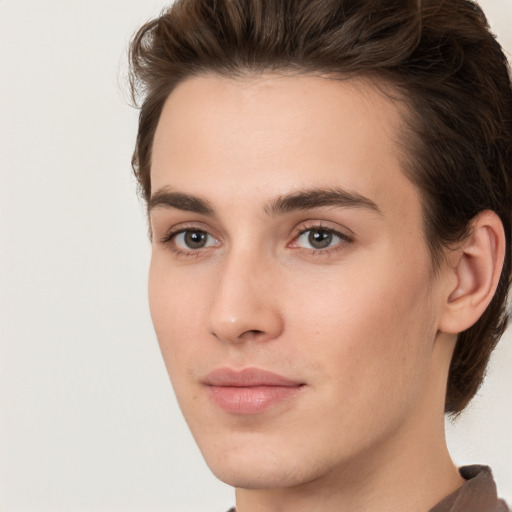 Neutral white young-adult male with medium  brown hair and brown eyes